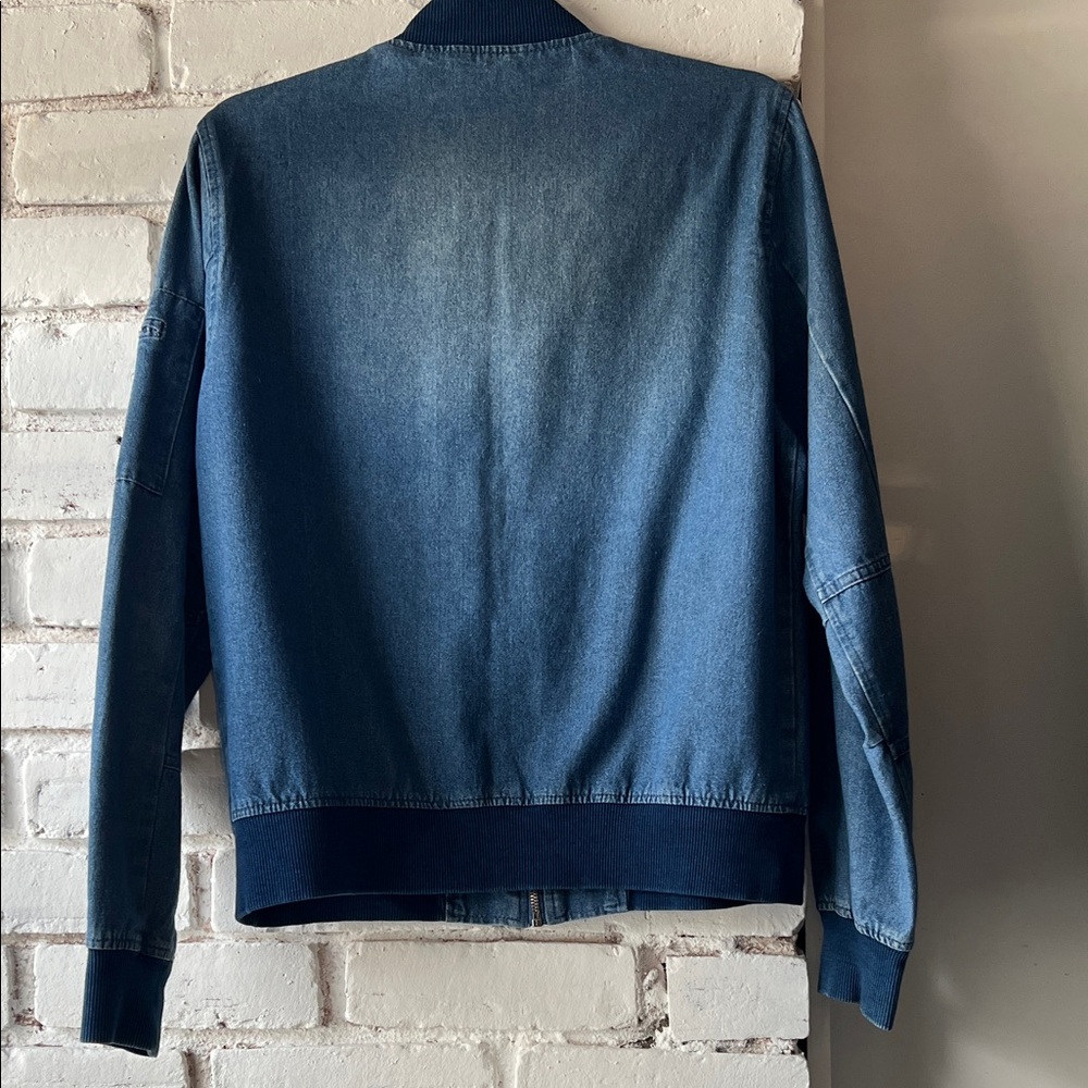 Denim Bomber Jacket in Medium Blue lightweight spring jacket rd style - Picture 7 of 12